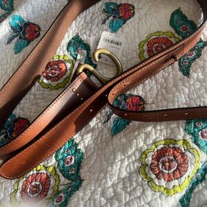 Free People Brown Leather Belt with Heart-Shaped Gold Buckle